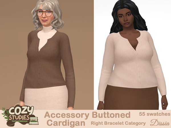 Sims 4 — Accessory Buttoned Cardigan by Dissia — Long sleeves ribbed buttoned cardigan that your sim can wear above some