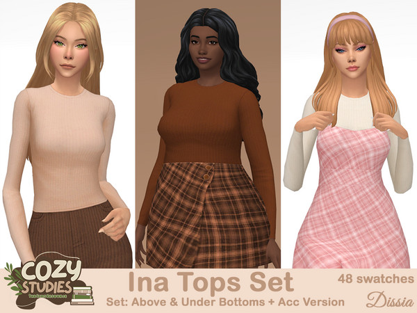 Sims 4 — Ina Accessory Top by Dissia — A set of ribbed long sleeves tops in 3 versions - above bottoms, under bottoms