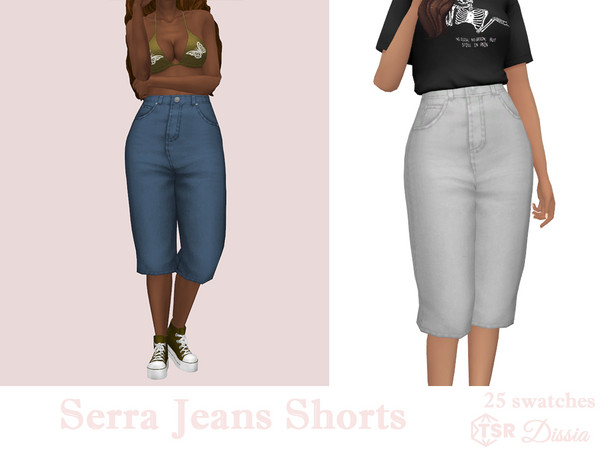Sims 4 — Serra Jeans Shorts by Dissia — High waist loose oversized baggy boyfriend type denim shorts