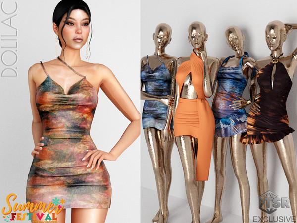 Sims 4 — One Shoulder Asymmetric Mini Dress DO0448 by DOLilac — Custom thumbnail