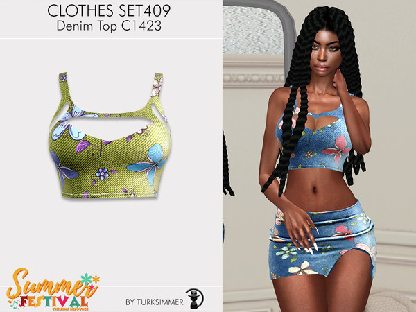 Sims 4 — Clothes SET409 - Denim Top C1423 (Summer Festival) by Daph's — 6 Swatches