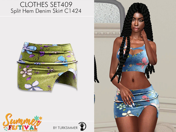 Sims 4 — Clothes SET409 - Split Hem Denim Skirt C1424 (Summer Festival) by Daph's — 6 Swatches