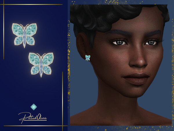 Sims 4 — Papillon Earrings by Pitted0live — Cute blue topaz butterfly stud earrings Custom catalog image