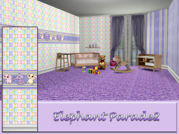 Sims 4 — Elephant Parade2.package by matomibotaki — A Set of funny children's wallpapers with 4 matching wallpapers in