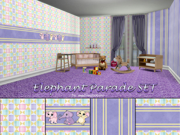 Sims 4 — Elephant Parade Base.package by matomibotaki — A Set of funny children's wallpapers with 4 matching wallpapers