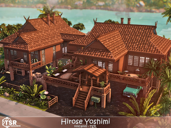 Sims 4 — Hirose Yoshimi No CC by nolcanol — Hirose Yoshimi is an Asian-style two houses on high stilts with a party place