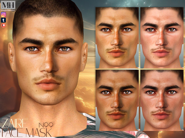 Sims 4 — Zaire Face Mask N99 by MagicHand — Detailed man face in 6 skin color variations - HQ Compatible.