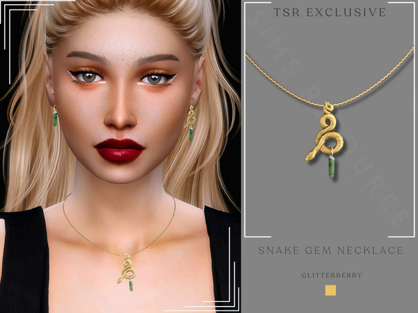 Sims 4 — Snake Gem Necklace by Glitterberryfly — A gold snake necklace with emerald gemstone