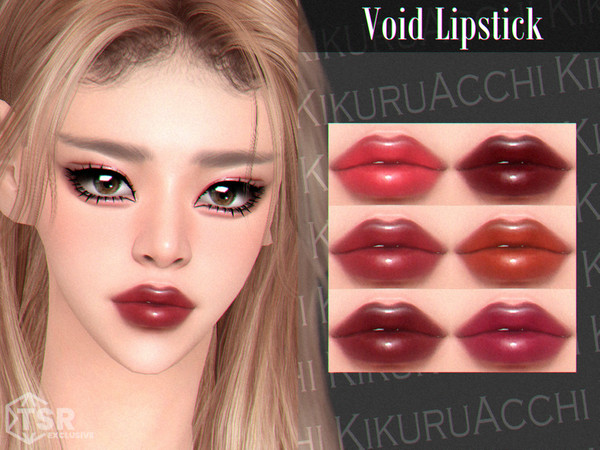 Sims 4 — Void Lipstick by Kikuruacchi — - It is suitable for Female and Male. ( Teen to Elder ) - 6 swatches - HQ