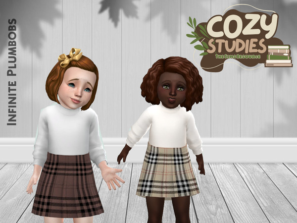 Sims 4 — Cozy Studies Toddler Jumper with Plaid Skirt by InfinitePlumbobs — Cozy White Jumper with a Burberry Plaid