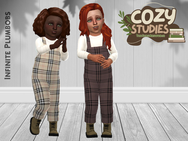 Sims 4 — Cozy Studies Toddler Plaid Dungarees by InfinitePlumbobs — Cute Burberry Plaid Dungarees over White Jumper