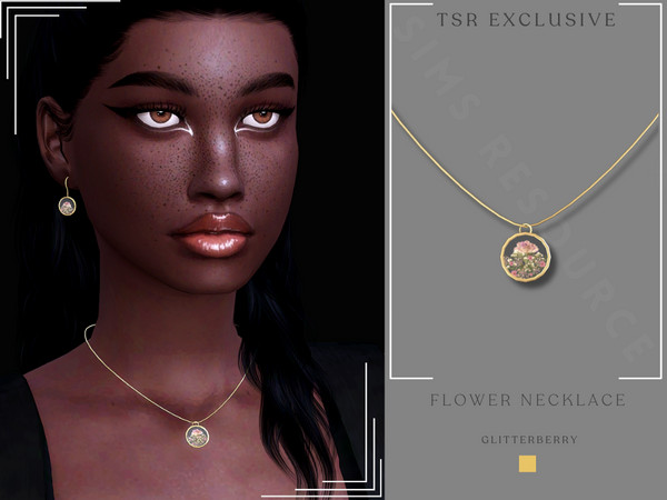Sims 4 — Flower Necklace by Glitterberryfly — A pressed flower necklace set in gold