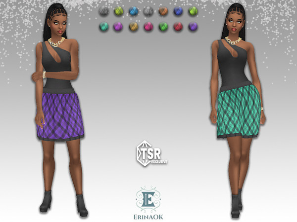 Sims 4 — ErinAOK Womens Skirt 081124 by ErinAOK — Women's Cotton Plaid Pleated Skirt with Black Trim