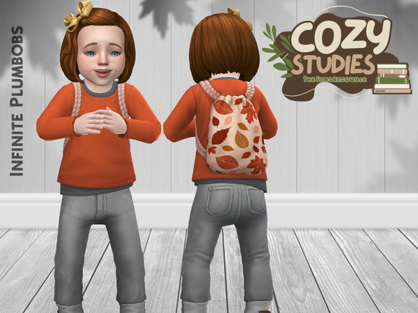 Sims 4 — Cozy Studies Toddler Autumnal Bag Outfit by InfinitePlumbobs — Cute Jumper, Jeans and Autumnal Bag for Day Care
