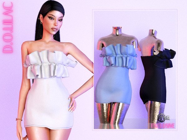 Sims 4 — Strapless Ruffle Detail Dress DO0480 by DOLilac — Custom thumbnail