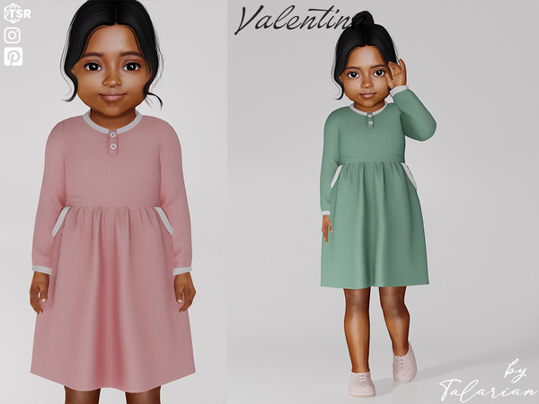 Sims 4 — Valentina Dress by talarian — Long-sleeved dress with white trim