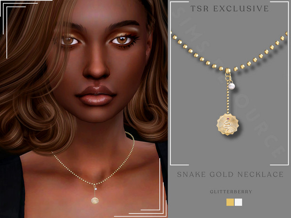 Sims 4 — Snake Gold Necklace by Glitterberryfly — A gold pendant necklace with pearl