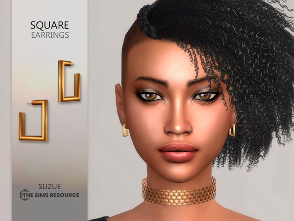Sims 4 — Square Earrings by Suzue — New Mesh (Suzue)