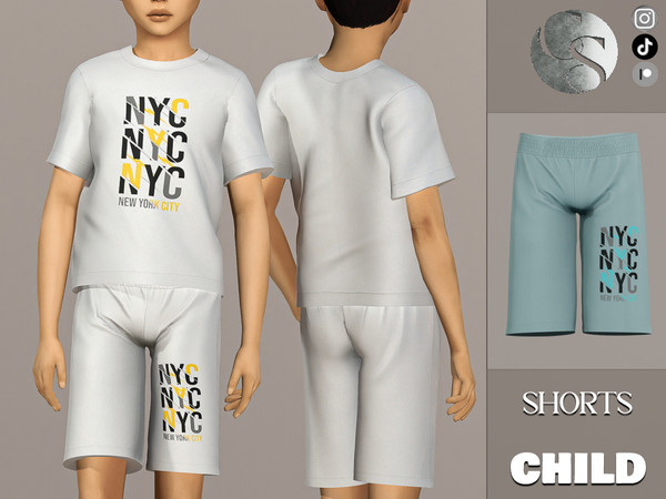 Sims 4 — NYC SET 448 - Shorts (Child) by Camuflaje — Set that includes shirt and shirt and t-shirt and shorts -Part of a
