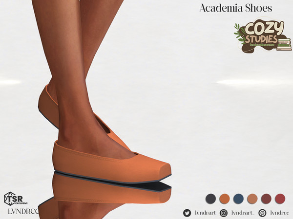 Sims 4 — (Cozy Studies) Academia shoes by LVNDRCC — Modern flats in boxy style in universal shades of black, blue, red