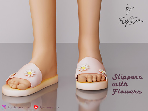 Sims 4 — Child Slippers With Flowers by FlyStone — Cute child slippers with small flowers