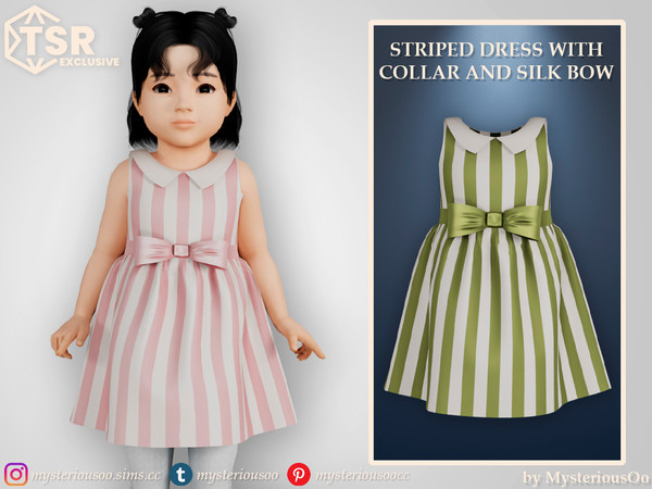 Sims 4 — Striped dress with collar and silk bow by MysteriousOo — Striped dress with collar and silk bow in 9 colors for