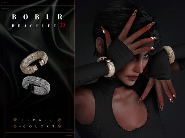 Sims 4 — Bobur Bracelet 22 L.package by Bobur2 — Wide cuff bracelets with uneven surface for left and right hands for