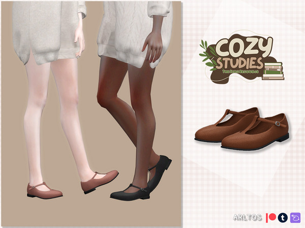 Sims 4 — COZY STUDIES Leather Mary Jane Female by Arltos — 12 colors.