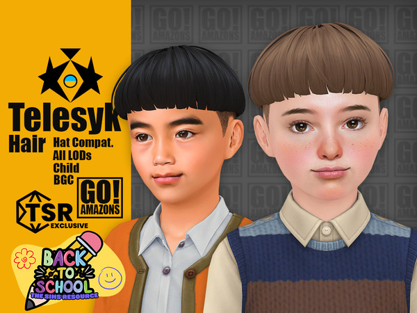 Sims 4 — (Back To School) Telesyk Hair by GoAmazons — Short, gender neutral mop top hairstyle for children.