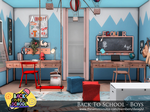Sims 4 — Back To School - Boys by dasie22 — Back To School - Boys is a contemporary bedroom with a study corner and some