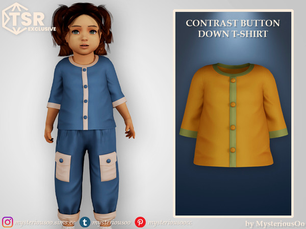 Sims 4 — Contrast button down t-shirt by MysteriousOo — Contrast button down t-shirt in 10 colors for toddlers