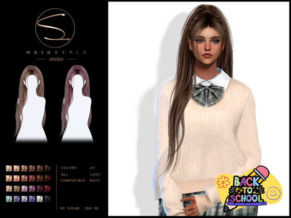 Sims 4 — (BackToSchool)ponytail hairstyle 050924 by S-Club — ponytail hairstyle with 24 colors, hope you like, thank you.