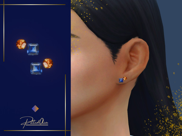 Sims 4 — Brigit Studs by Pitted0live — Simple sapphire and amber stud earrings Custom catalog image