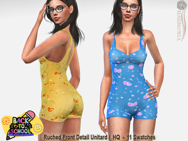 Sims 4 — Back To School - Ruched Front Detail Unitard by Harmonia — New Mesh