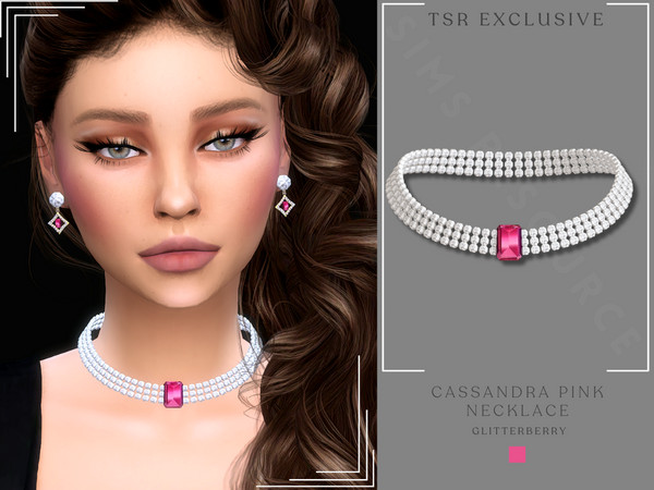Sims 4 — Catherine Pink Necklace by Glitterberryfly — A statement diamond necklace with pink gemstone