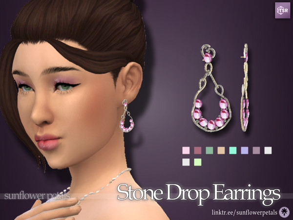 Sims 4 — Stone Drop Earrings by SunflowerPetalsCC — A pair of dangle earrings with attached diamonds and gemstones. Comes