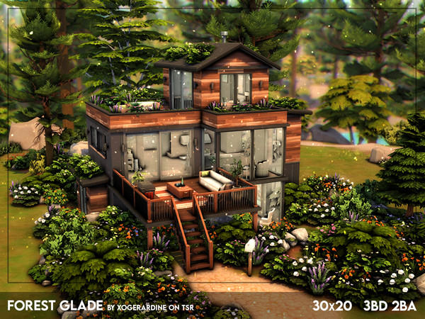 Sims 4 — Forest Glade (NO CC) by xogerardine — Enjoy this modern forest house with 3 bedrooms! x