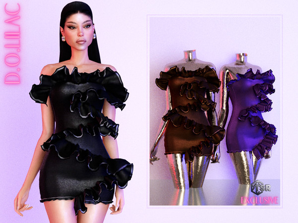 Sims 4 — Strapless Ruffled Mini Dress DO0500 by DOLilac — Custom thumbnail