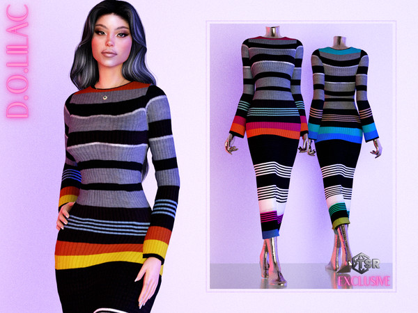 Sims 4 — Leigh Striped Knit Dress DO0501 by DOLilac — Custom thumbnail