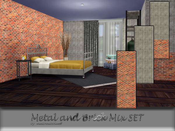 Sims 4 — Metal and Brick Mix SET by matomibotaki — Industrial style is always an eye-catcher and conjures up a rough and