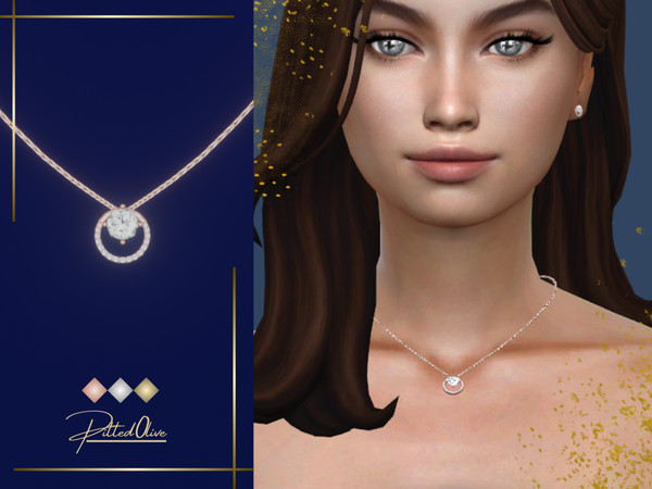 Sims 4 — Helia Necklace by Pitted0live — Diamond pendant with a metal halo on dainty chain Custom catalog image