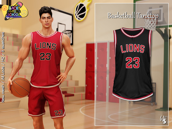 Sims 4 — Basketball Tank top for men by WisteriaSims — - FOR MEN - NEW MESH - TEEN TO ELDER - Clothing Top Category