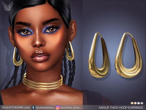 Sims 4 — Anouk Thick Hoop Earrings by feyona — Anouk Thick Hoop Earrings come in 4 colors of metal: yellow gold, white