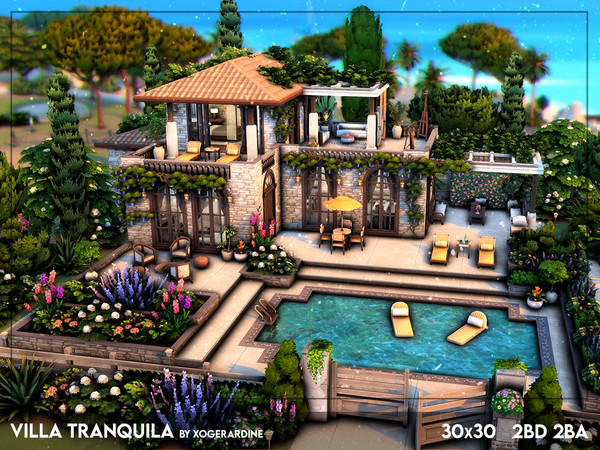 Sims 4 — Villa Tranquila (NO CC) by xogerardine — Enjoy this beautiful villa with a pool and loads of outdoor space to