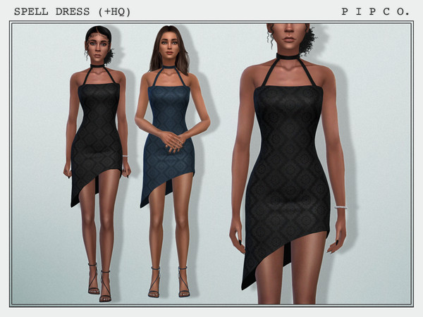 Sims 4 — Spell Dress. by Pipco — A sleek, asymmetrical dress in 15 colors. Base Game Compatible