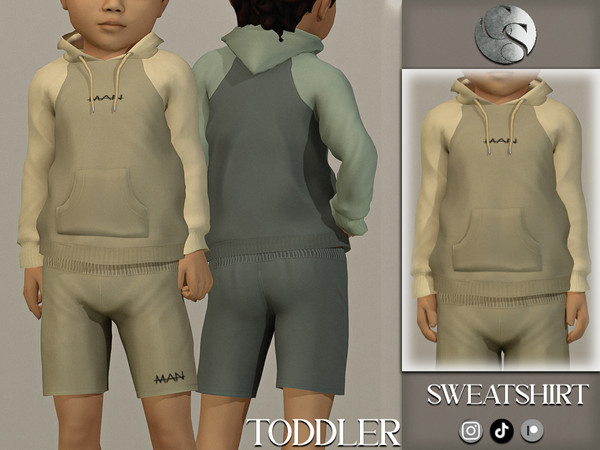 Sims 4 — MAN Sweatshirt (Toddler) by Camuflaje — Co-Ord (this is a set) includes hoodie and shorts -New mesh -Compatible