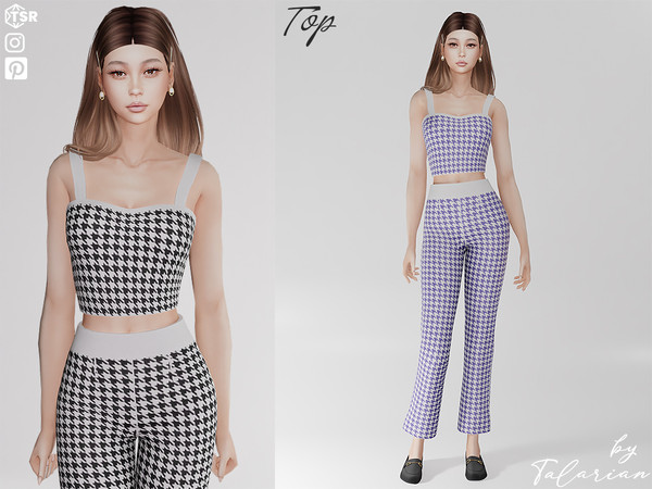 Sims 4 — Brooklynn Top by talarian — Houndstooth Top Part of a set (see "recommended" fold)