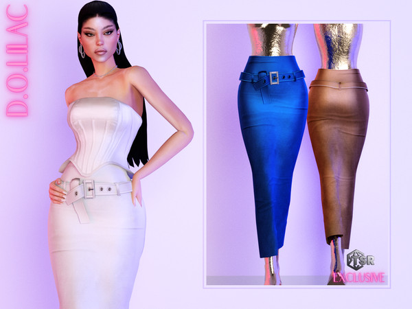Sims 4 — Belted Satin Midi Skirt (Set) DO0526 by DOLilac — Custom thumbnail