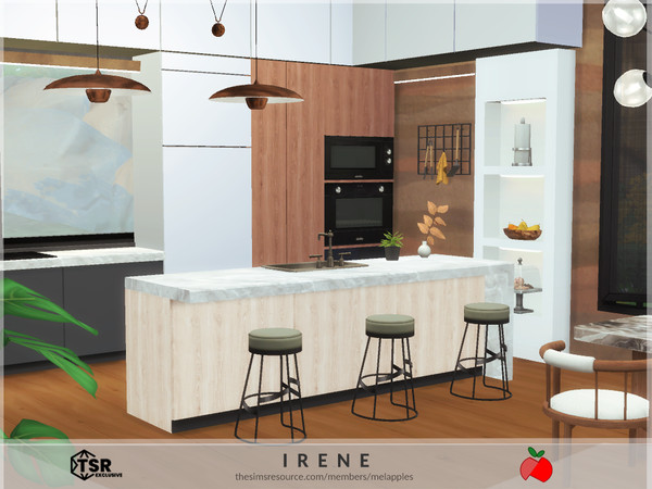 Sims 4 — Irene kitchen by melapples — a contemporary kitchen in black, brown and white with a dining table. enjoy! 7x7