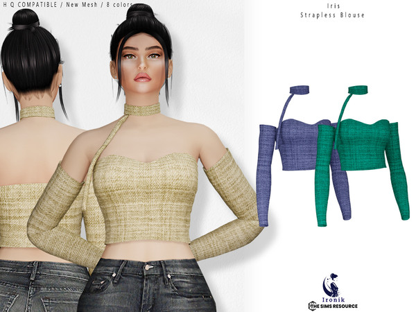 Sims 4 — Iris Strapless Blouse by _ironik_ — -8 Colors